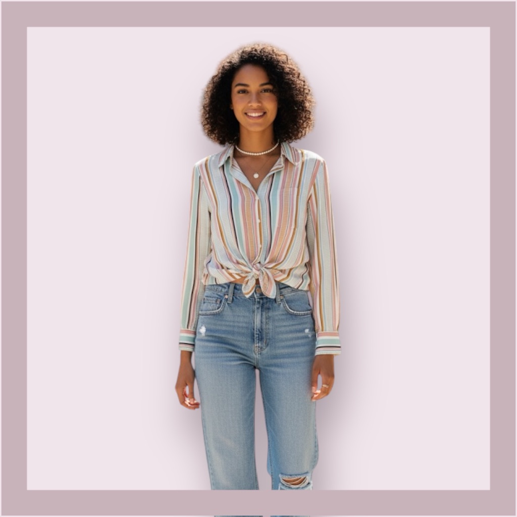 Rachel Zoe Pastel Striped Button Front Shirt